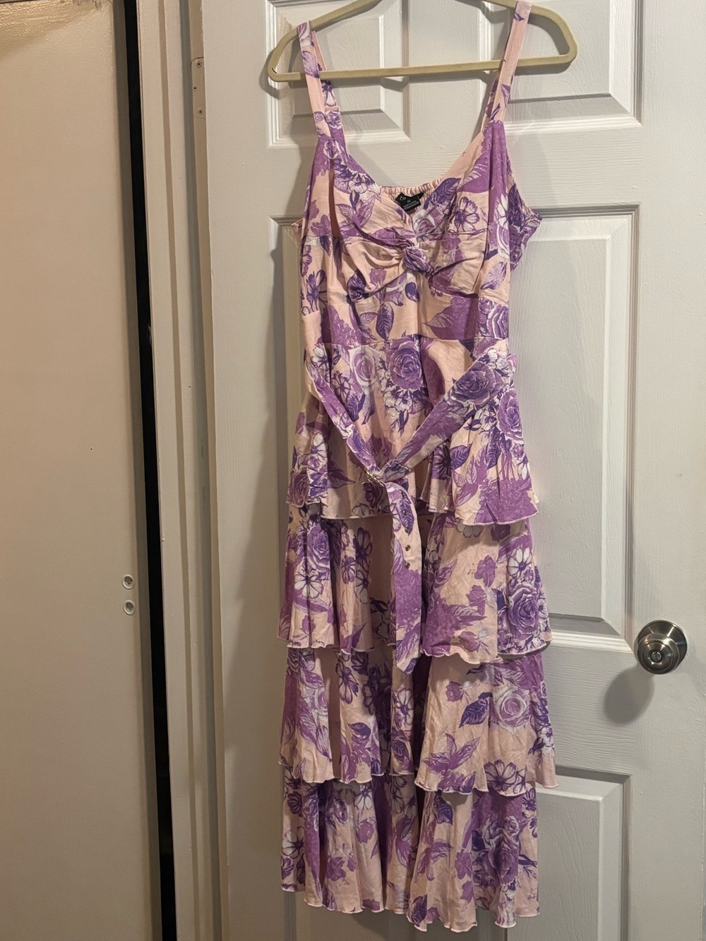 City Chic Lavender and Cream Tiered Floral Midi Dress